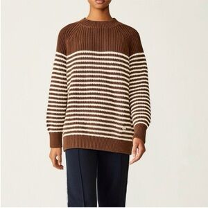 Tory Sport Tory Burch Breton-Stripe Cotton Sweater Brown & Cream Women’s Medium